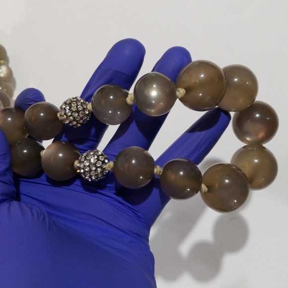 Silver tone Chunky Olive Color Beads Rhinestone Ball Necklace - Women's Jewelry - Picture 7 of 8